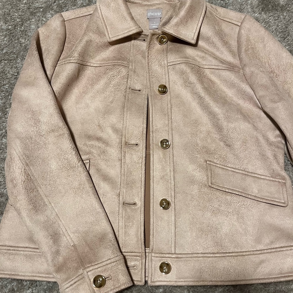 Plus Size 1 Chico's Light Pink Jacket with Shimmery Marbled Buttons